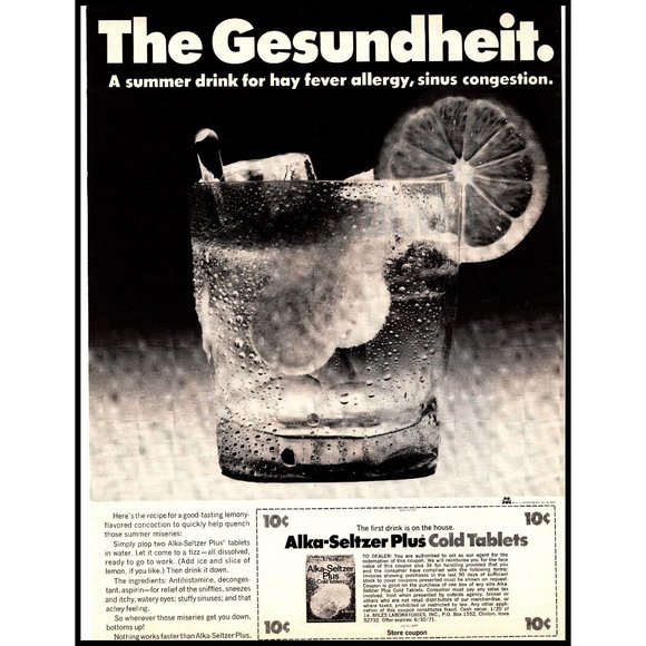 1970 Alka Seltzer Cold Tablets Vintage Print Ad Gesundheit Wall Art 10x13 - Picture 1 of 1